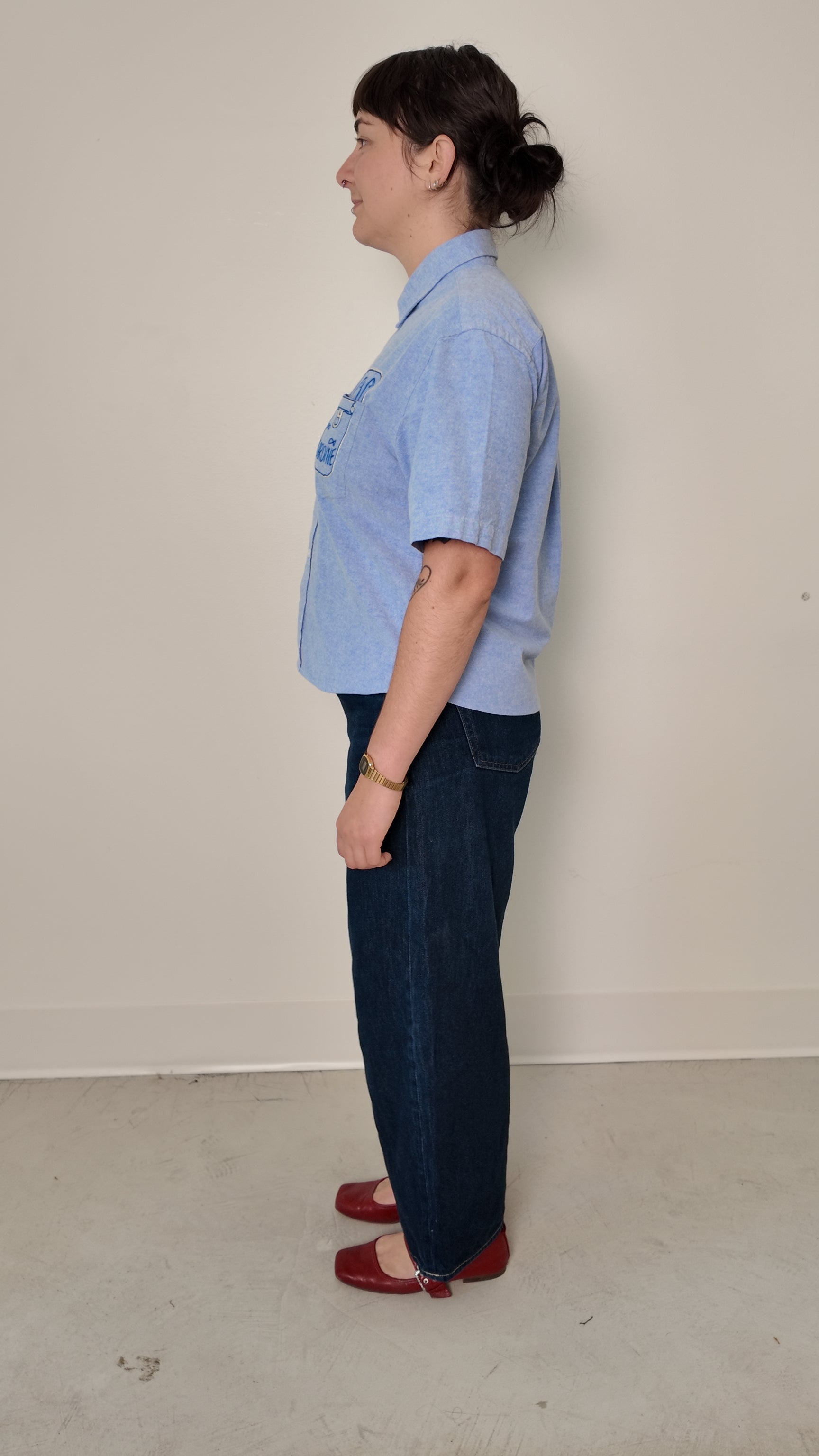 Cropped Button Down — Light Blue with Sardine Tin