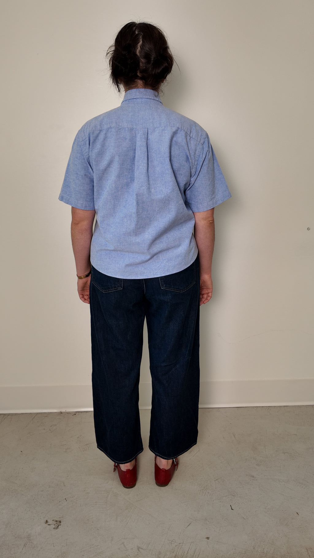 Cropped Button Down — Light Blue with Sardine Tin