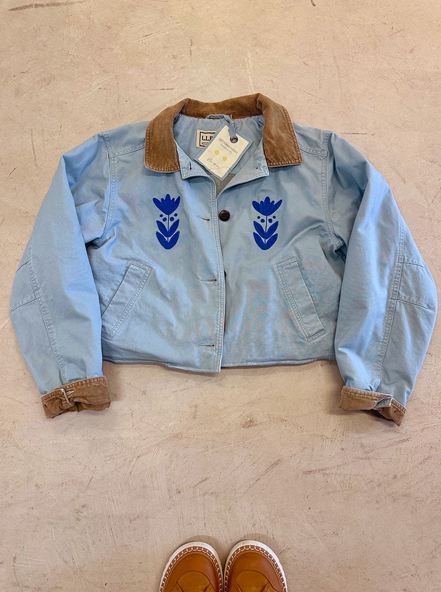 LL Bean Barn Jacket — Blue Sky with Blue Bloom