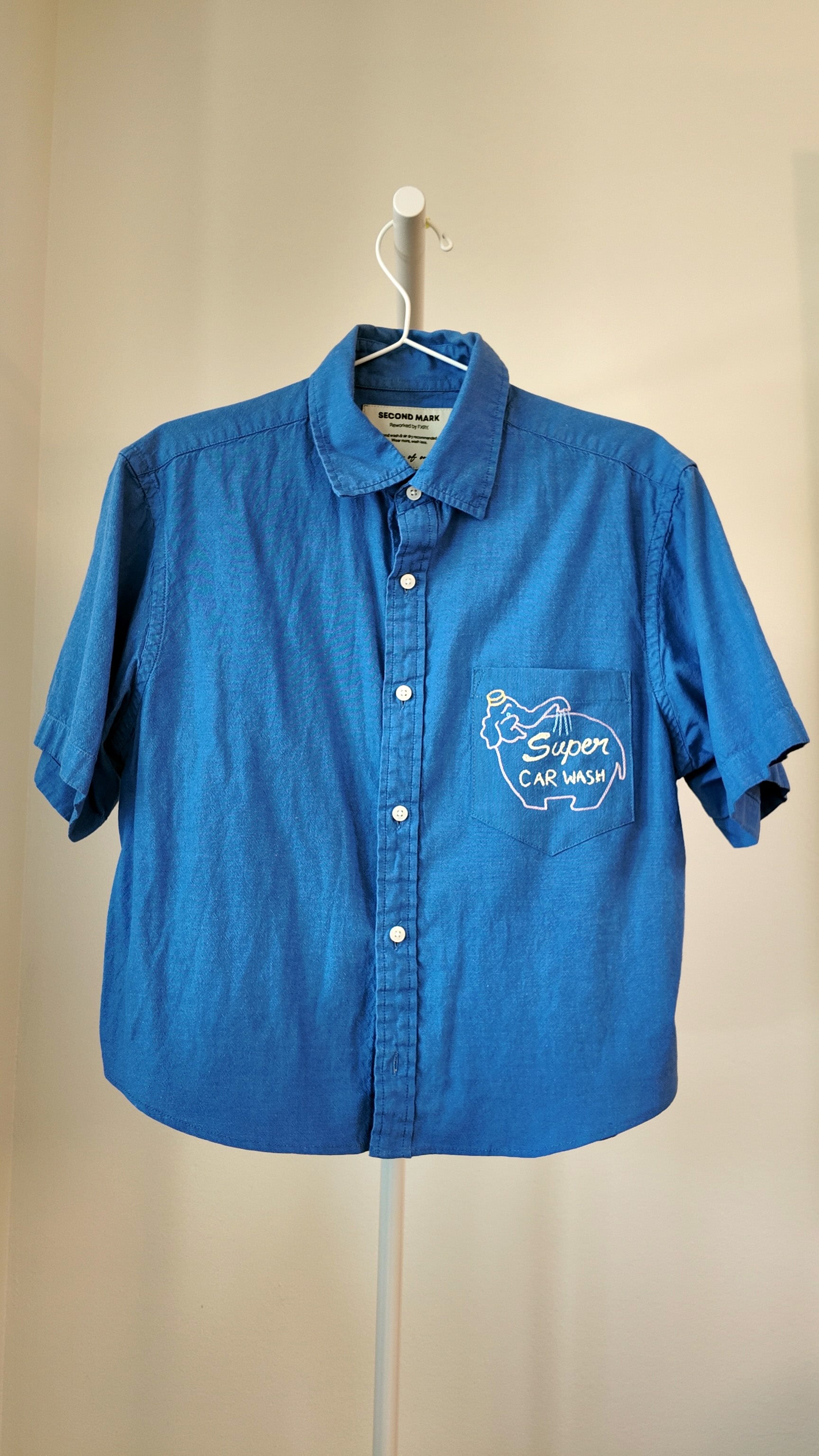 Cropped Button Down — Sky Blue with Car Wash