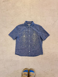 Cropped Button Down — Blue Chambray with Ivory Fish