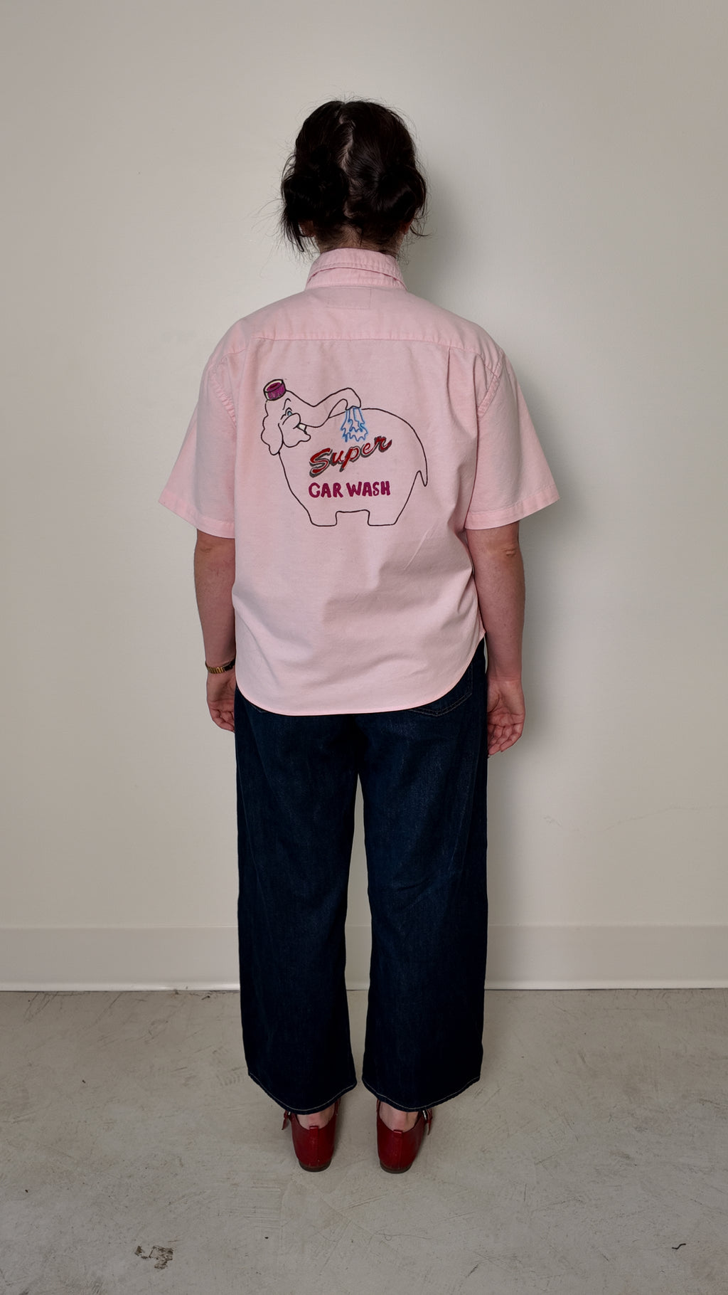 Cropped Button Down —  Pink with Super Elephant