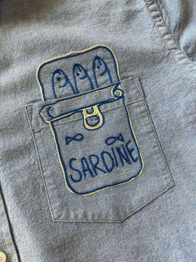 Cropped Button Down — Light Blue with Sardine Tin