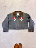 LL Bean Barn Jacket — Dark Grey with Red & Ivory Folk Flower