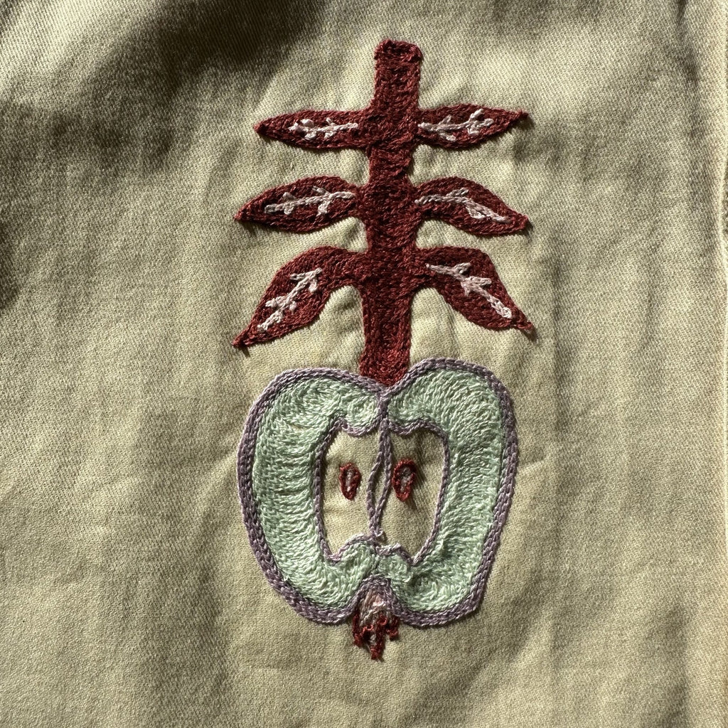Close-up of the chainstitched apple by Emily Counts