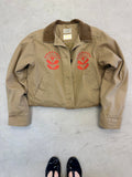 LL Bean Barn Jacket — Dark Khaki with Peach Nordic Flower