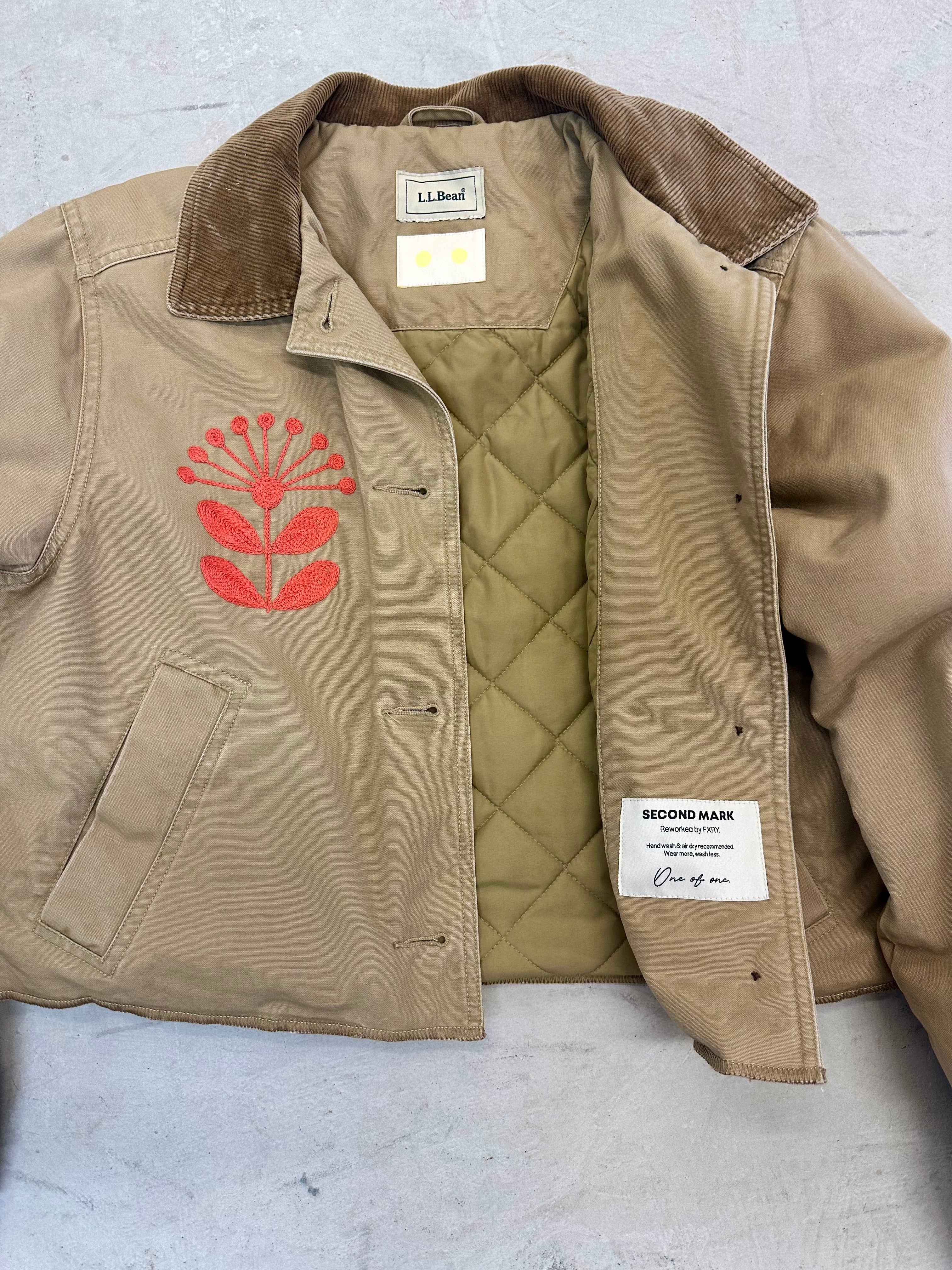LL Bean Barn Jacket — Dark Khaki with Peach Nordic Flower