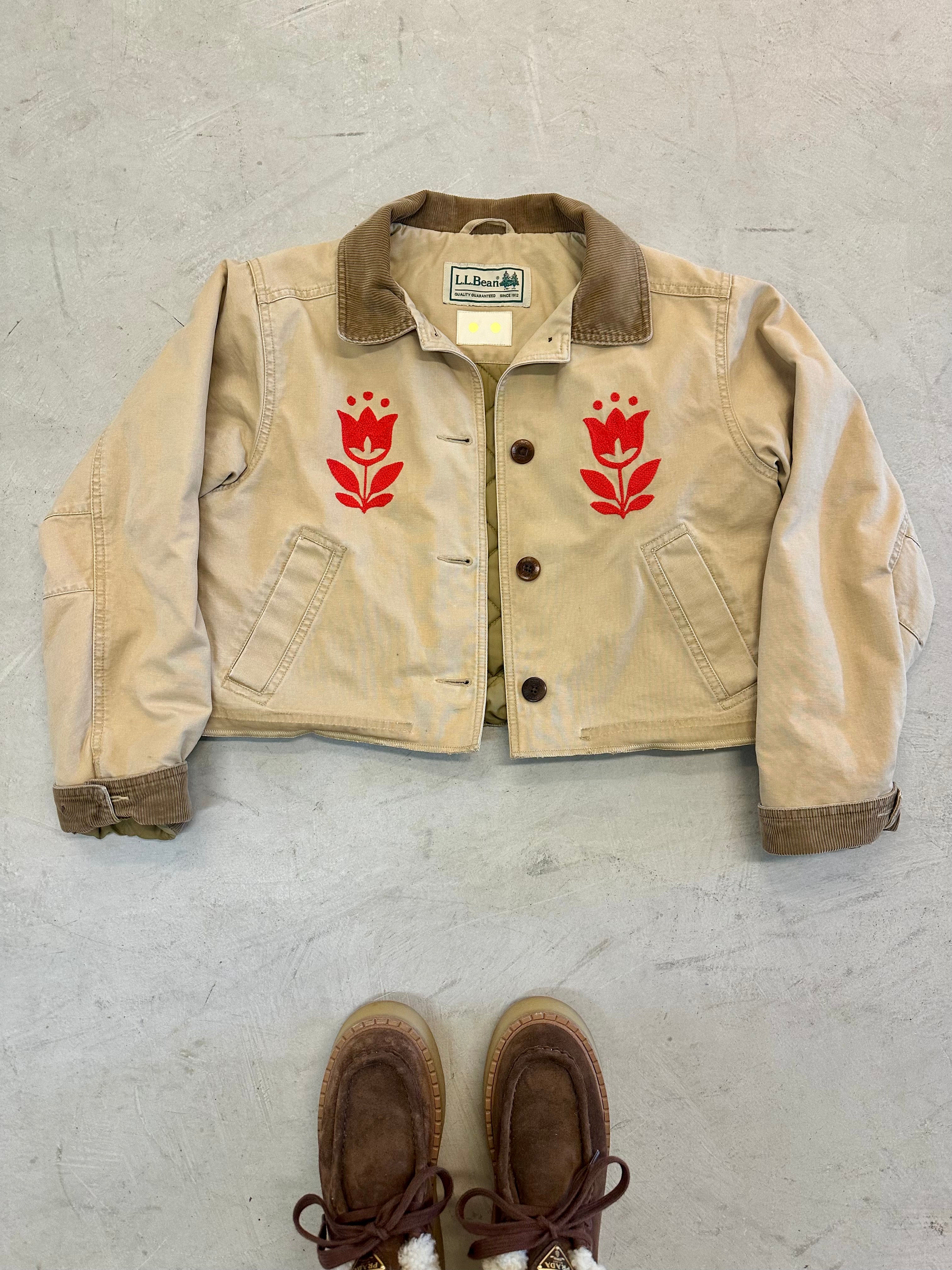 LL Bean Barn Jacket — Khaki with Red Tulip