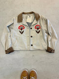 LL Bean Barn Jacket — Beige with Red Folk Flower