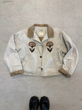 LL Bean Barn Jacket — Beige with Gold & Brown Folk Flower