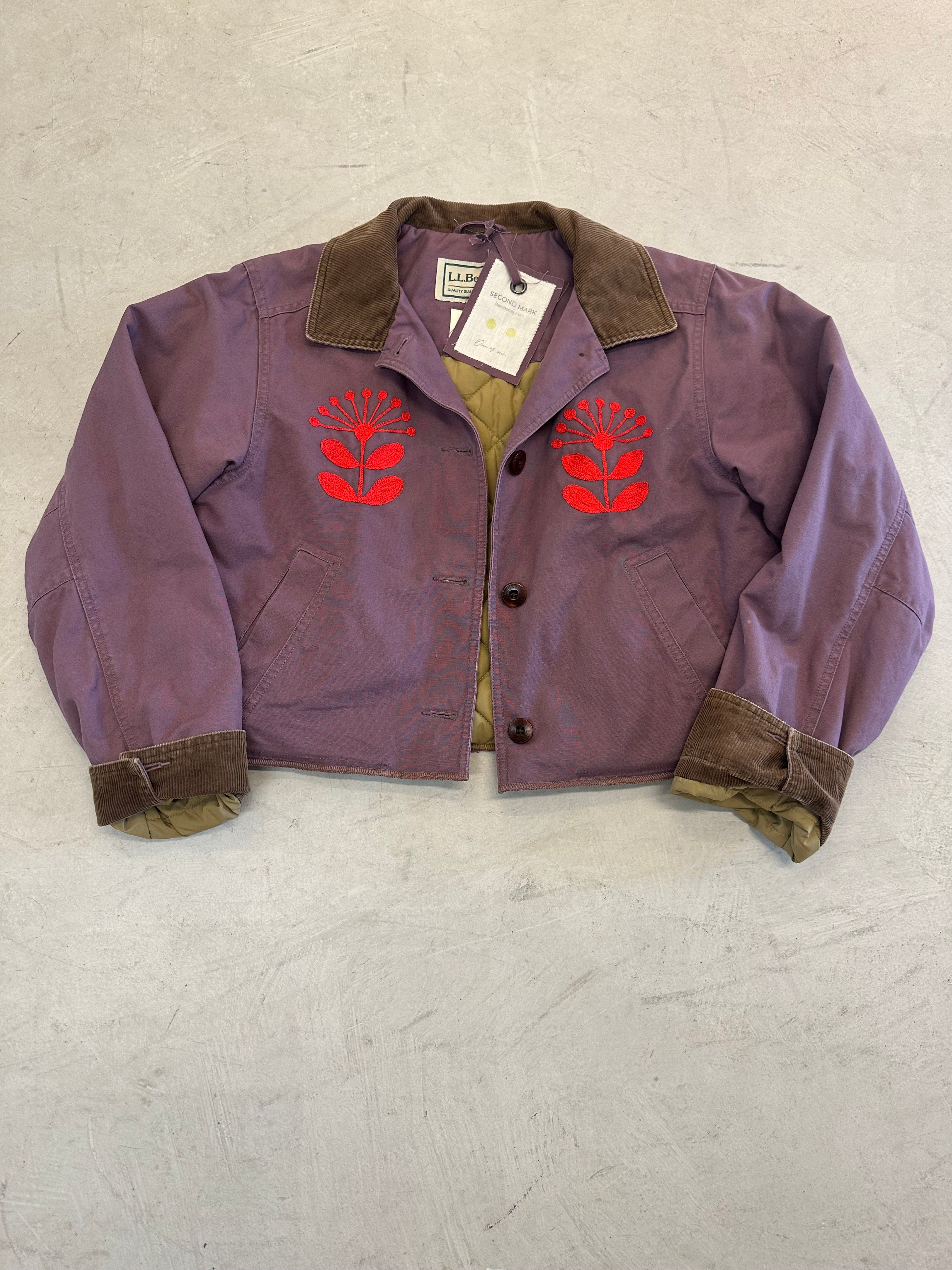LL Bean Barn Jacket — Plum with Red Nordic Flower
