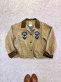 LL Bean Barn Jacket — Dark Tan with Light & Dark Blue Folk Flower