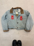 LL Bean Barn Jacket — Dusty Blue with Red Tulip