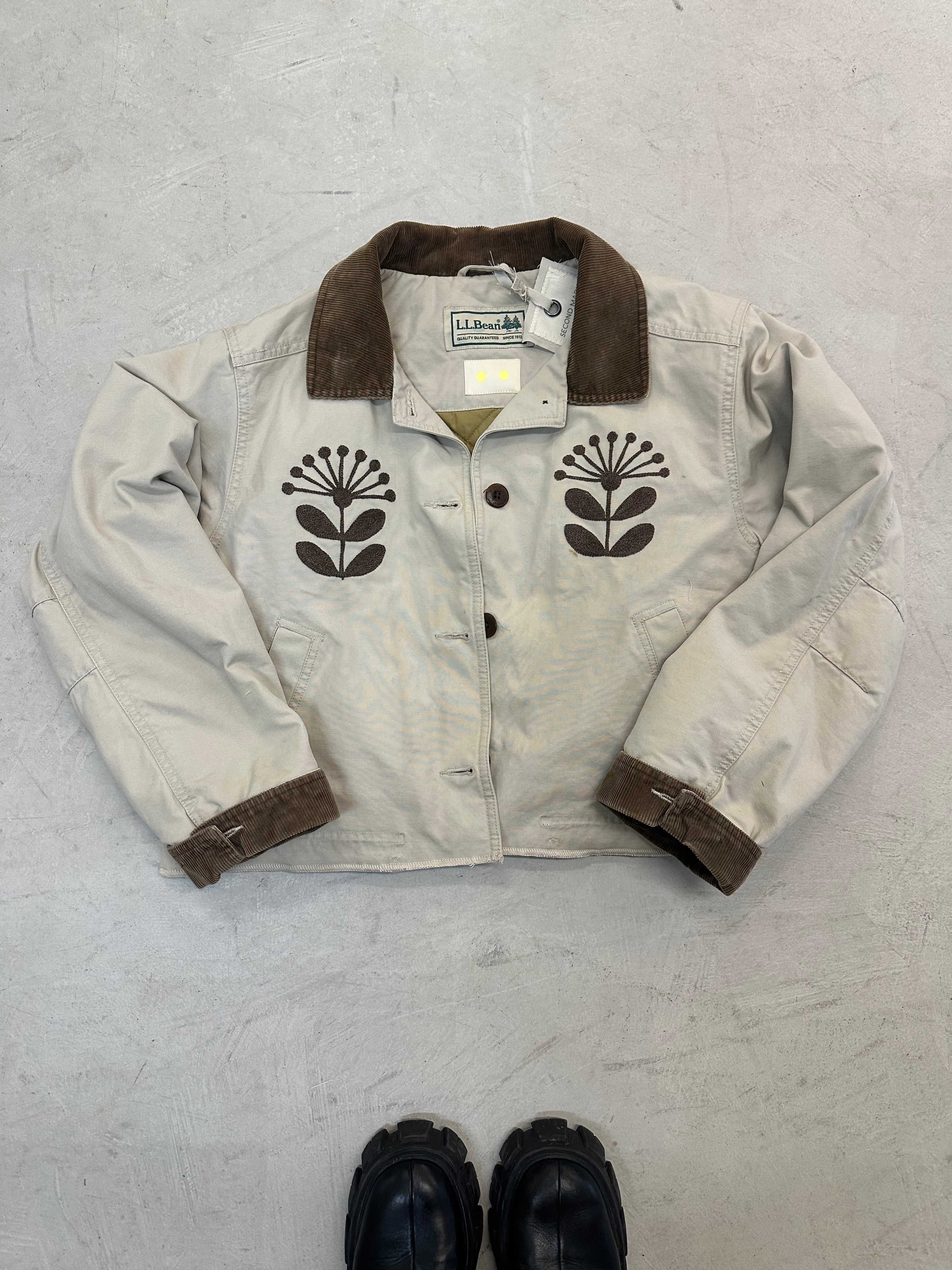 LL Bean Barn Jacket — Beige with Brown Nordic Flower