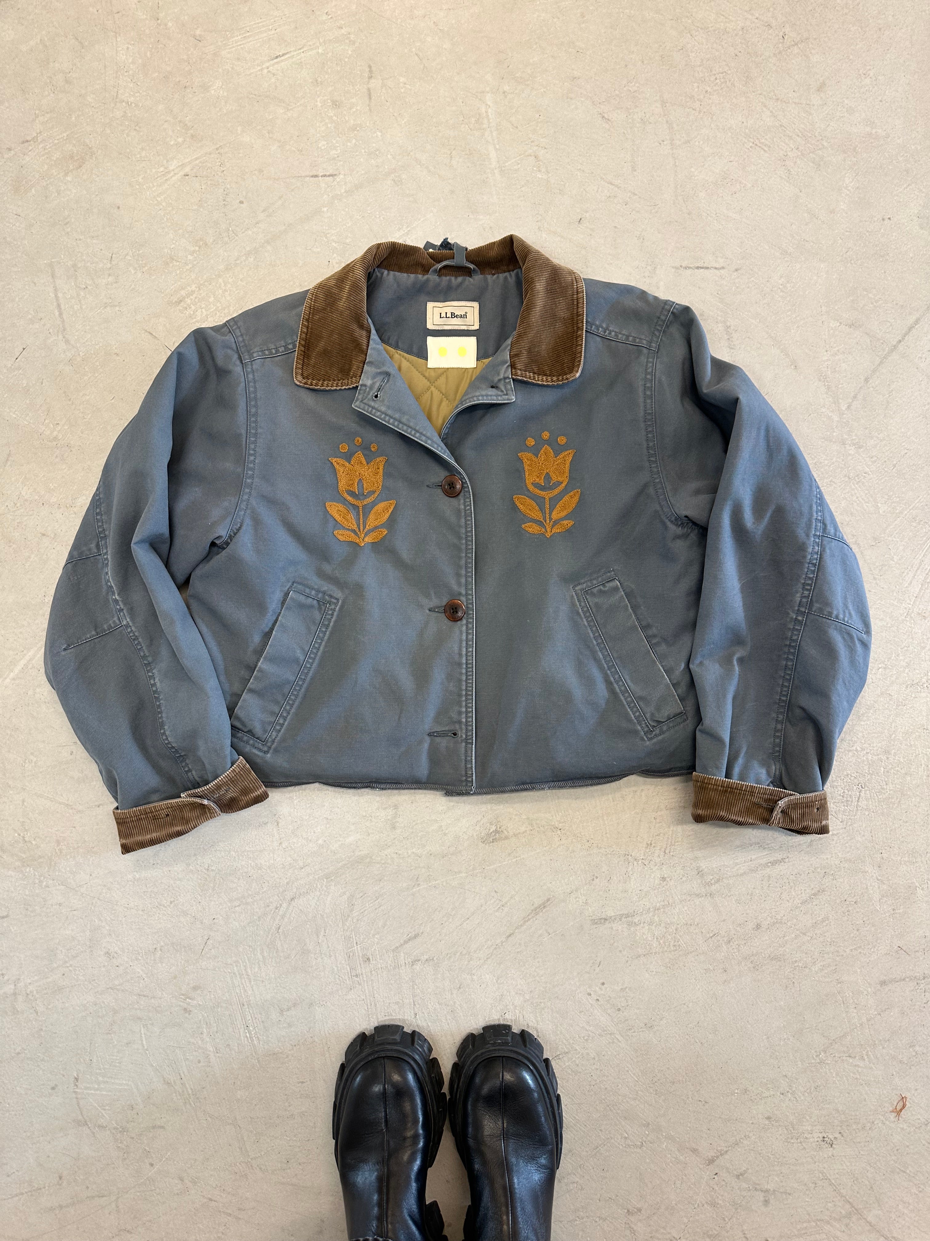 LL Bean Barn Jacket — Dusty Grey with Gold Tulip