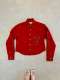 Cropped Button Down — Red with Charcoal and Ivory Bow