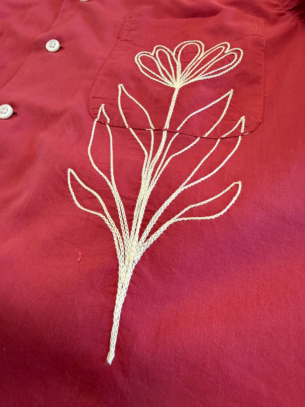 Cropped Button Down — Washed Red with Ivory Floral