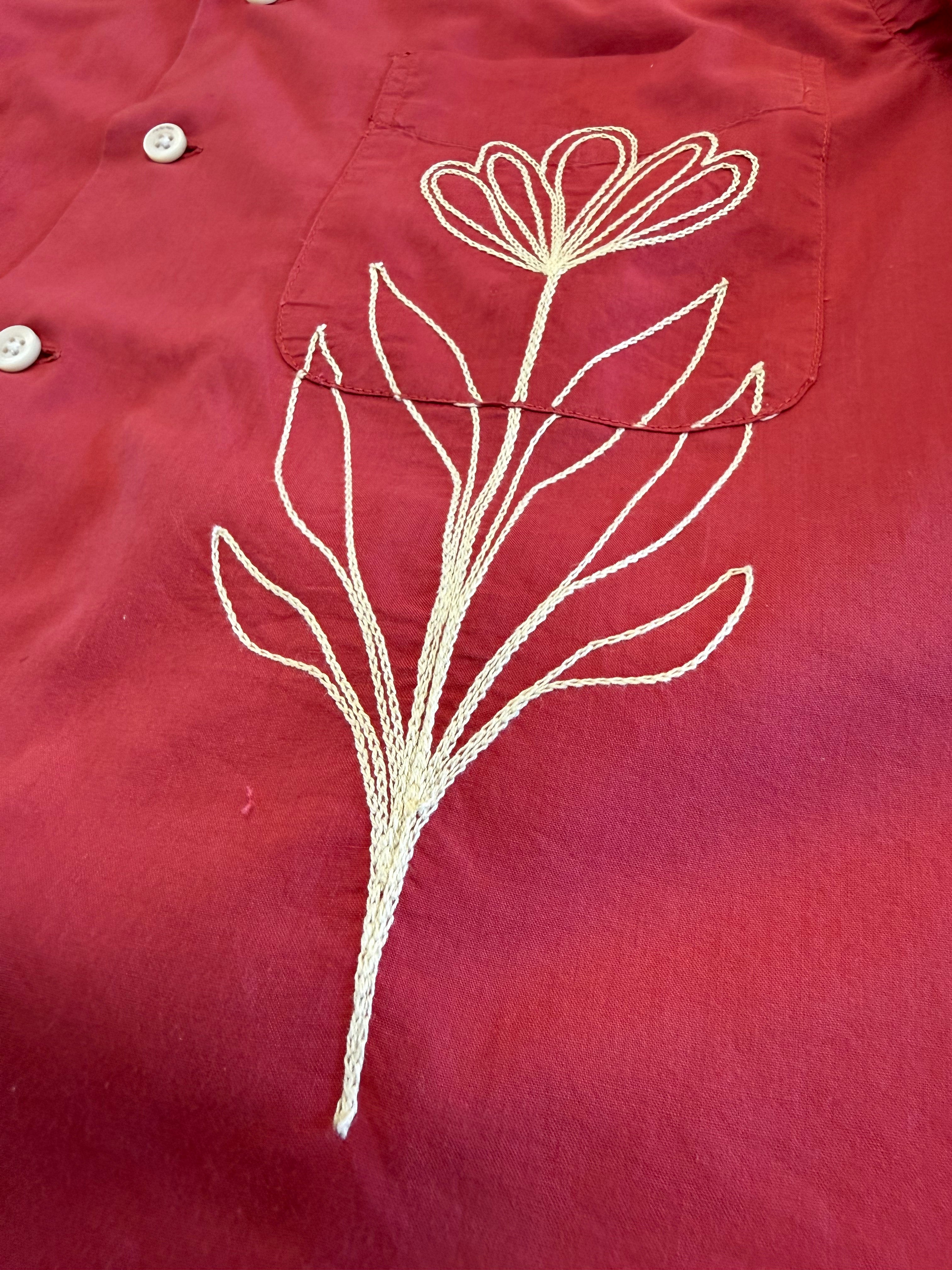 Cropped Button Down — Washed Red with Ivory Floral