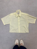 Cropped Button Down — Sheer Striped Yellow with Button Design