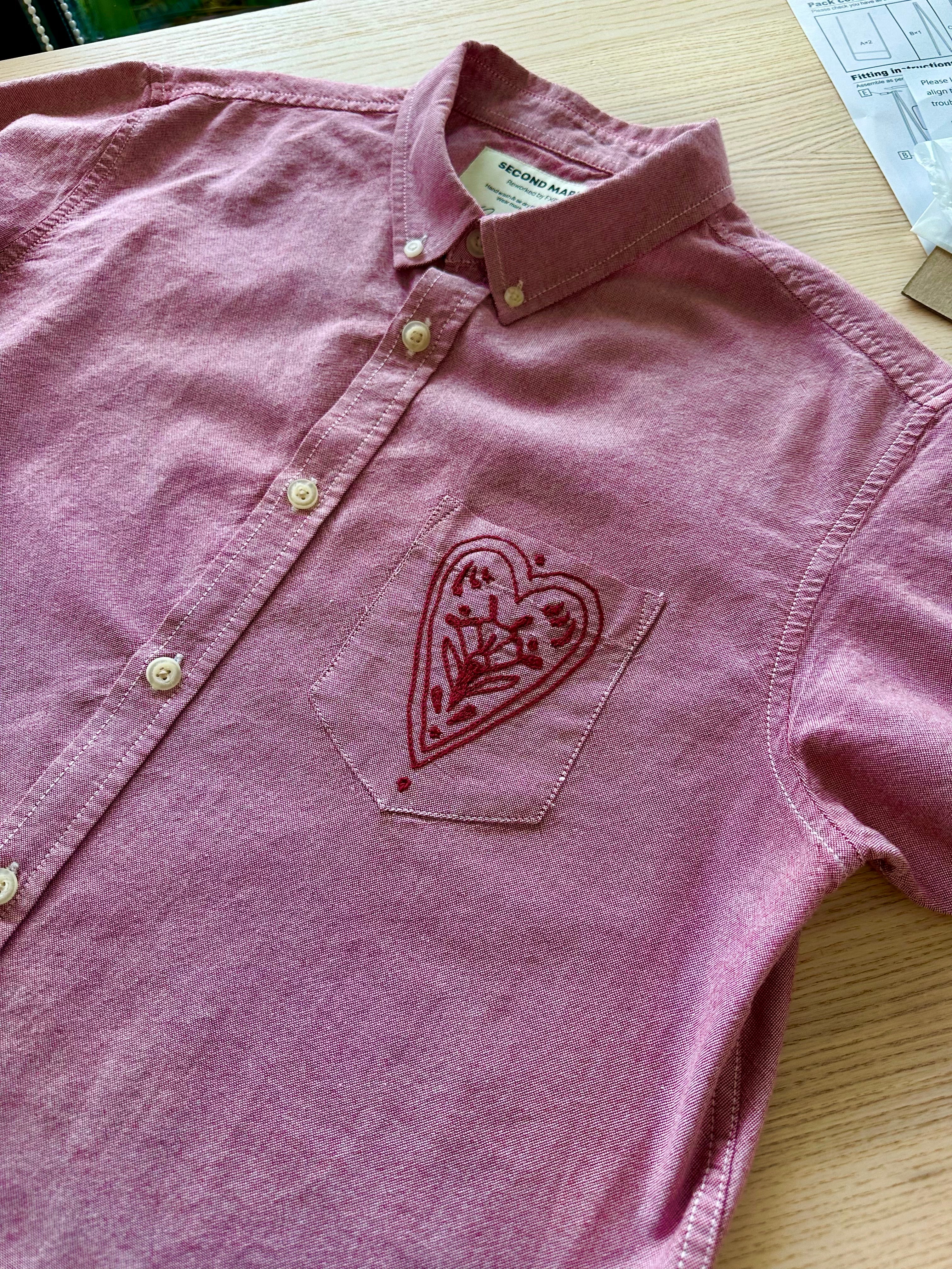 Cropped Button Down — Heathered brick red with Crimson Heart