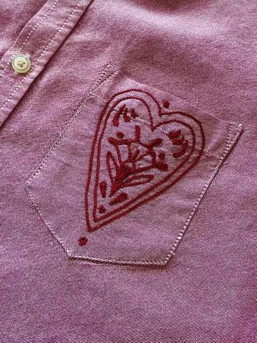 Cropped Button Down — Heathered brick red with Crimson Heart