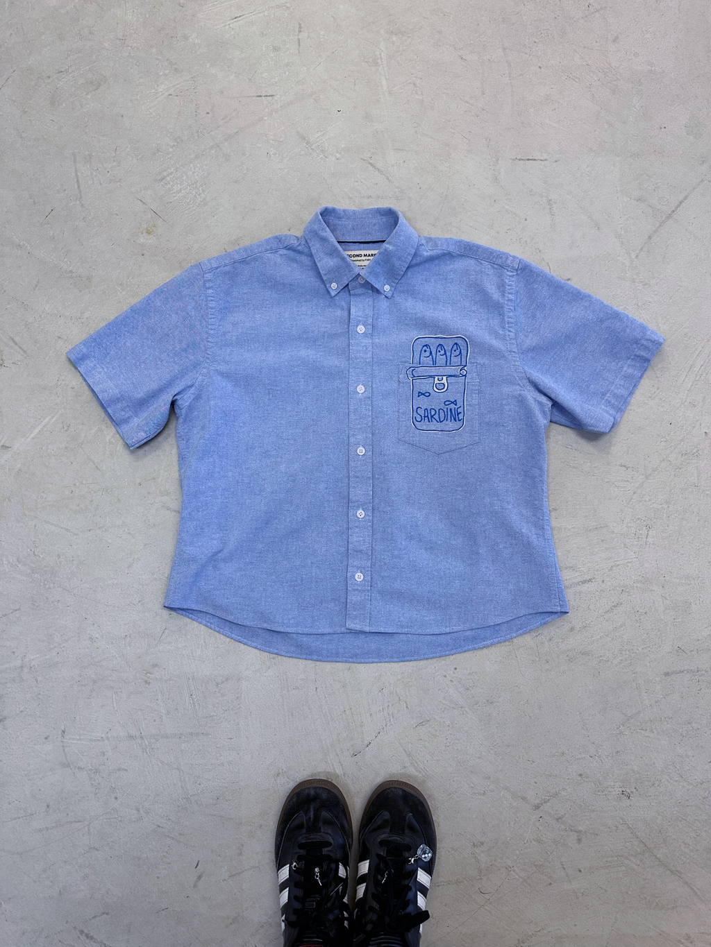 Cropped Button Down — Light Blue with Sardine Tin
