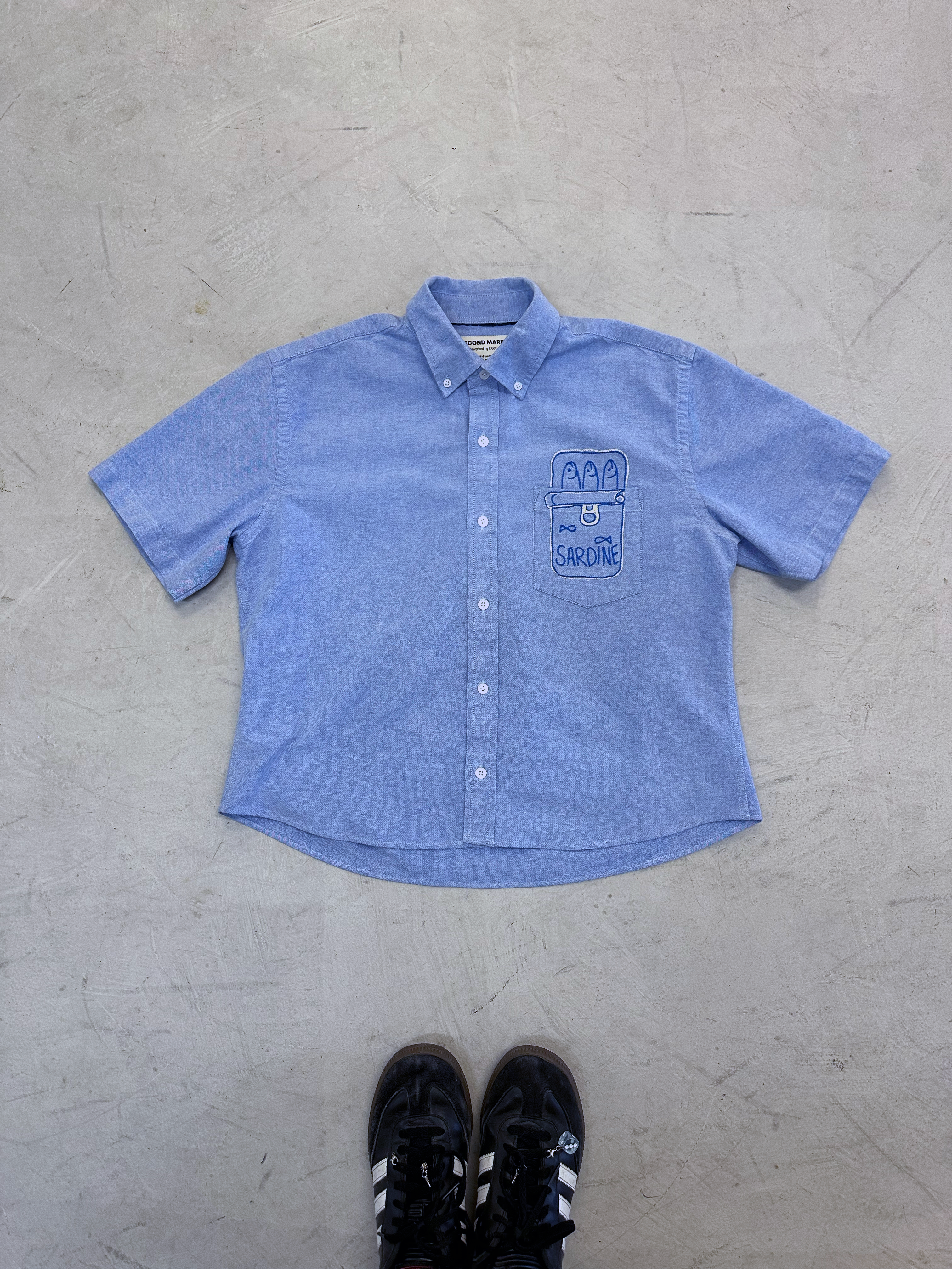 Cropped Button Down — Light Blue with Sardine Tin
