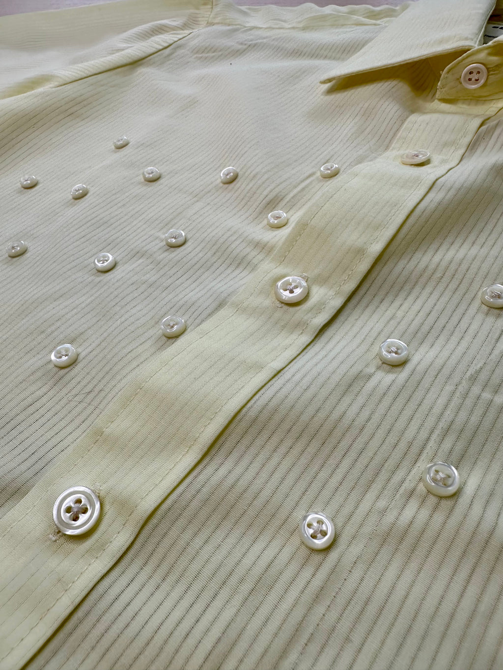 Cropped Button Down — Sheer Striped Yellow with Button Design