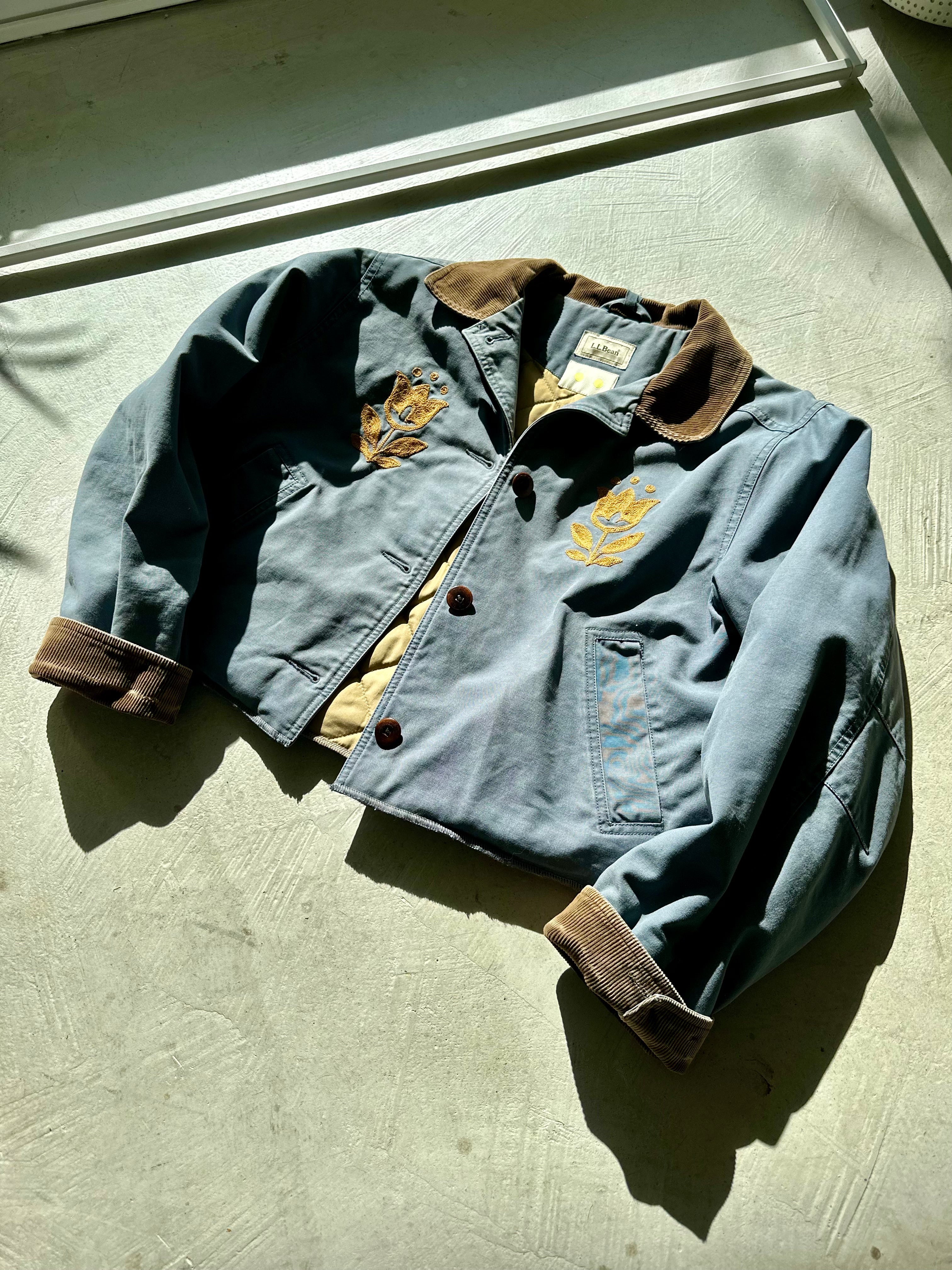 LL Bean Barn Jacket — Dusty Grey with Gold Tulip