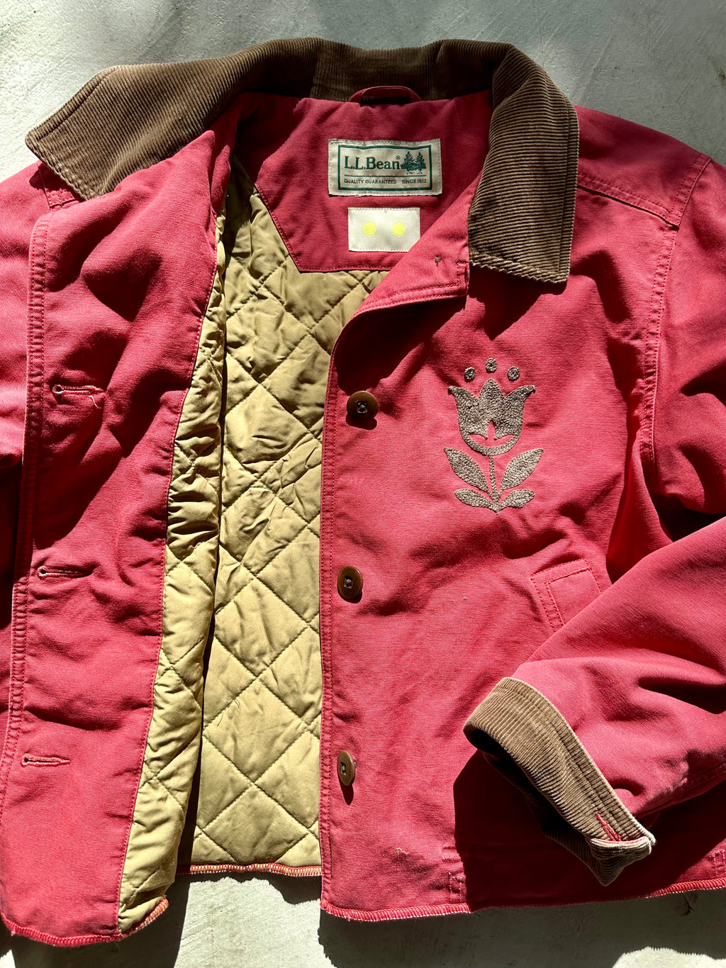 LL Bean Barn Jacket — Vintage Red with Brown Tulip