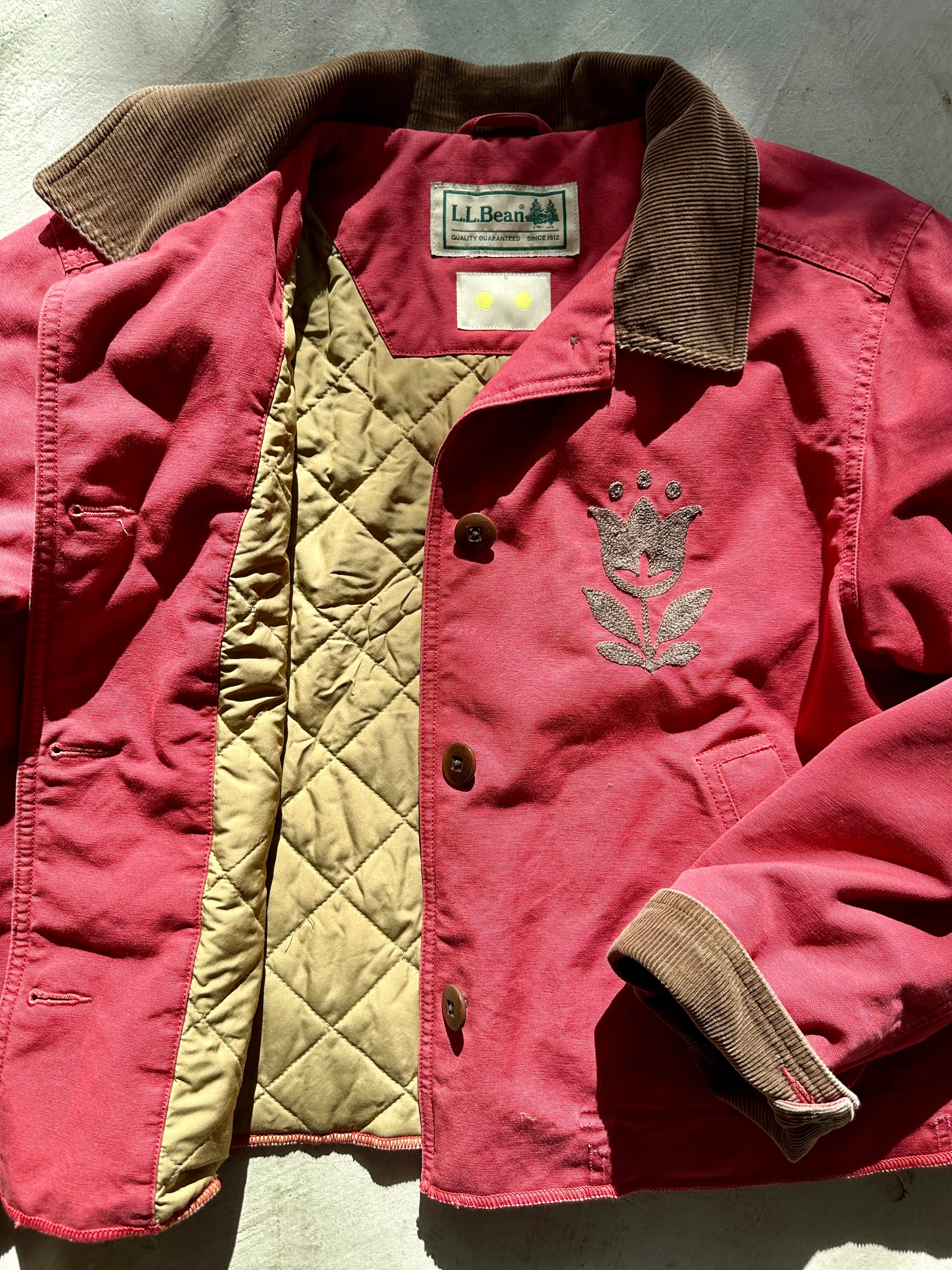 LL Bean Barn Jacket — Vintage Red with Brown Tulip