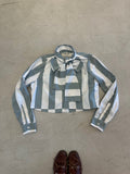 Cropped Button Down — Sage Green & Ivory Wide Stripe with Bow Tie