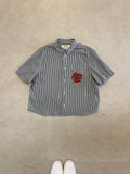 Cropped Button Down — White & Charcoal Stripe with Red Atlantic Coast Line