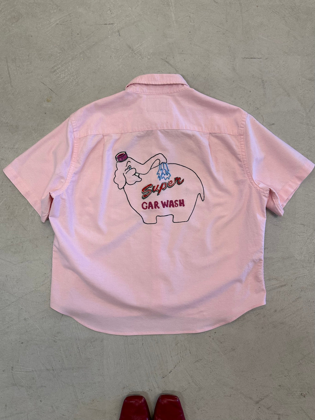 Cropped Button Down —  Pink with Super Elephant
