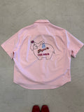 Cropped Button Down —  Pink with Super Elephant