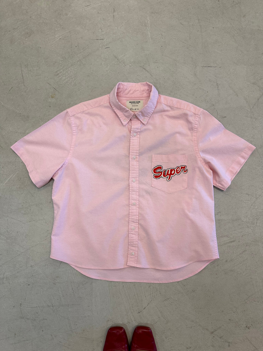 Cropped Button Down —  Pink with Super Elephant