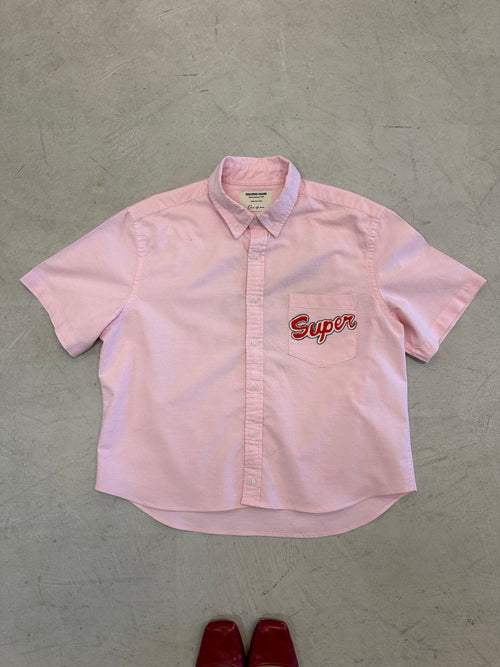 Cropped Button Down —  Pink with Super Elephant