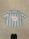 Cropped Button Down —  Blue and White Stripe with Super Elephant