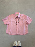 Cropped Button Down — Pink with Maroon and Ivory bow