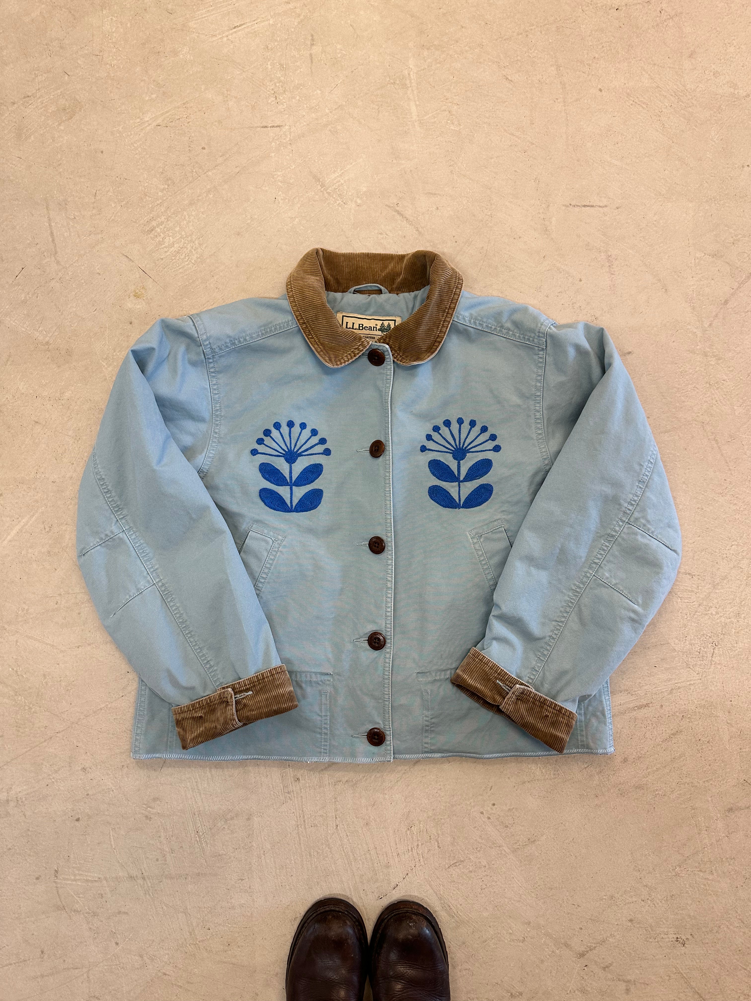 LL Bean Barn Jacket — Blue Sky with Blue Nordic Flower
