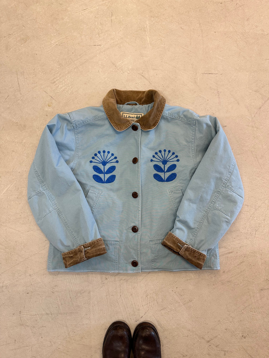 LL Bean Barn Jacket — Blue Sky with Blue Nordic Flower