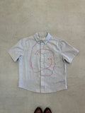 Cropped Short Sleeve Button Down — Grey with Red Faces