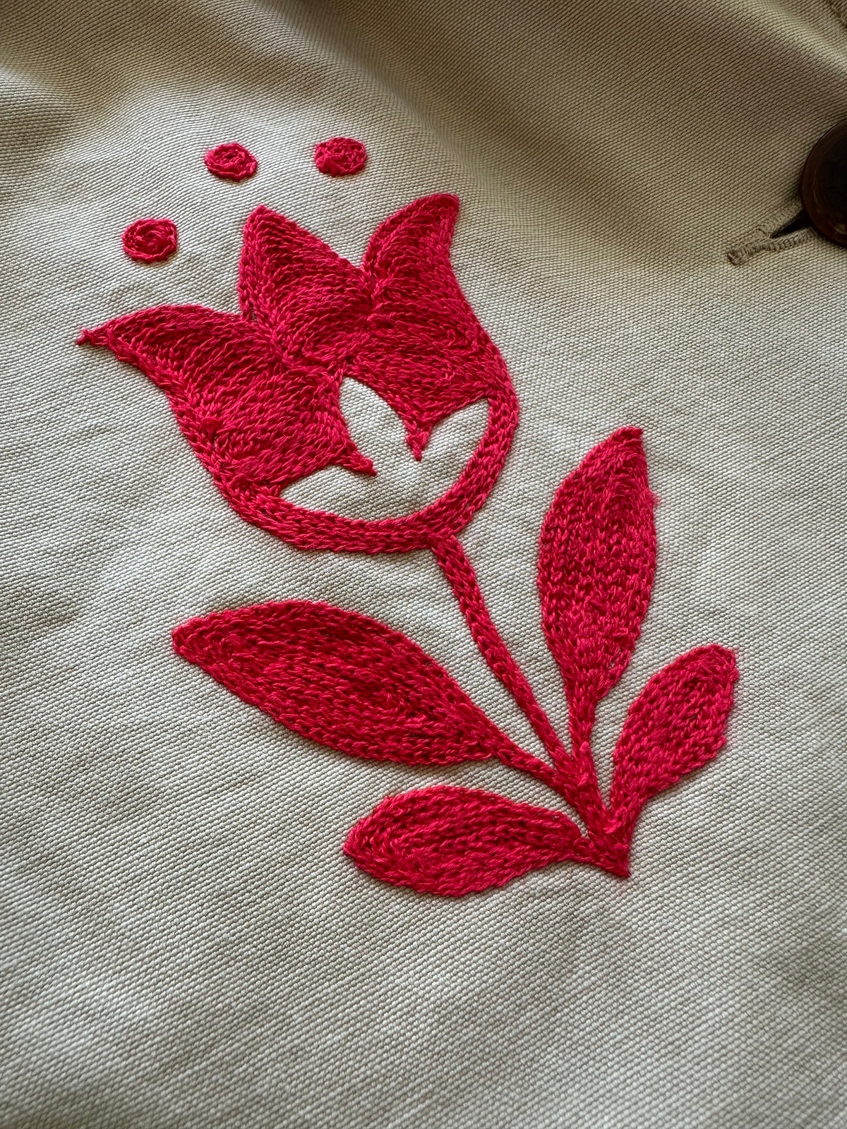 LL Bean Barn Jacket — Beige with Red Tulip · L/XL