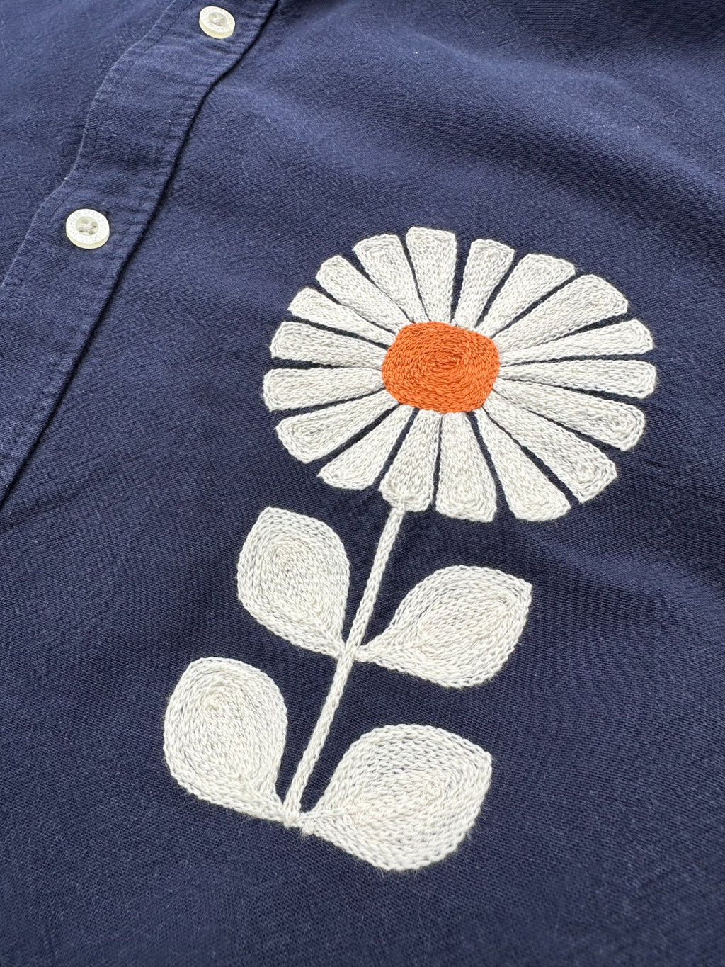 Cropped Long Sleeve Button Down- Navy Blue