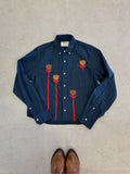 Long Sleeve Button Down - green and navy blue gingham shirt