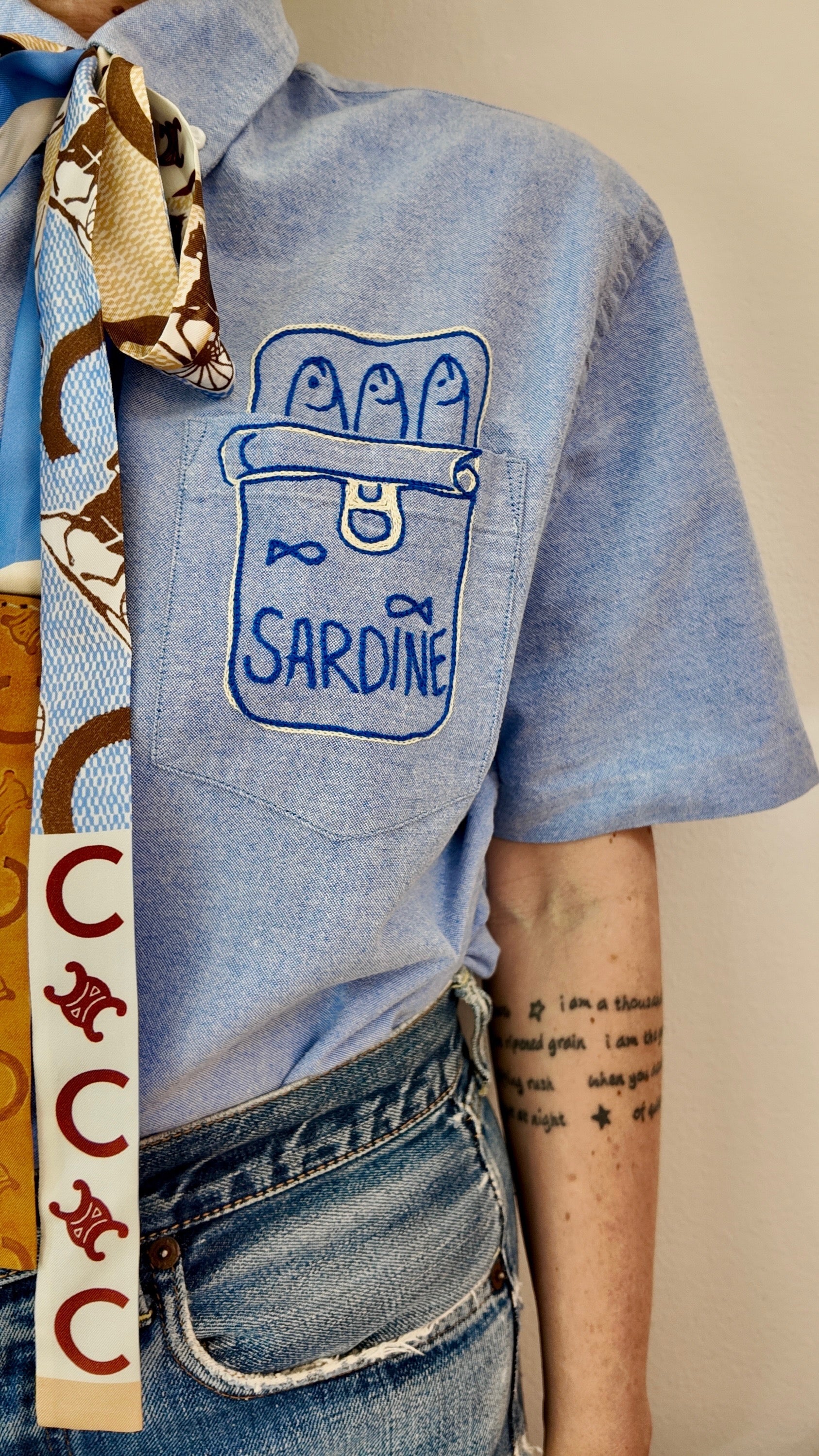 Cropped Button Down — Light Blue with Sardine Tin