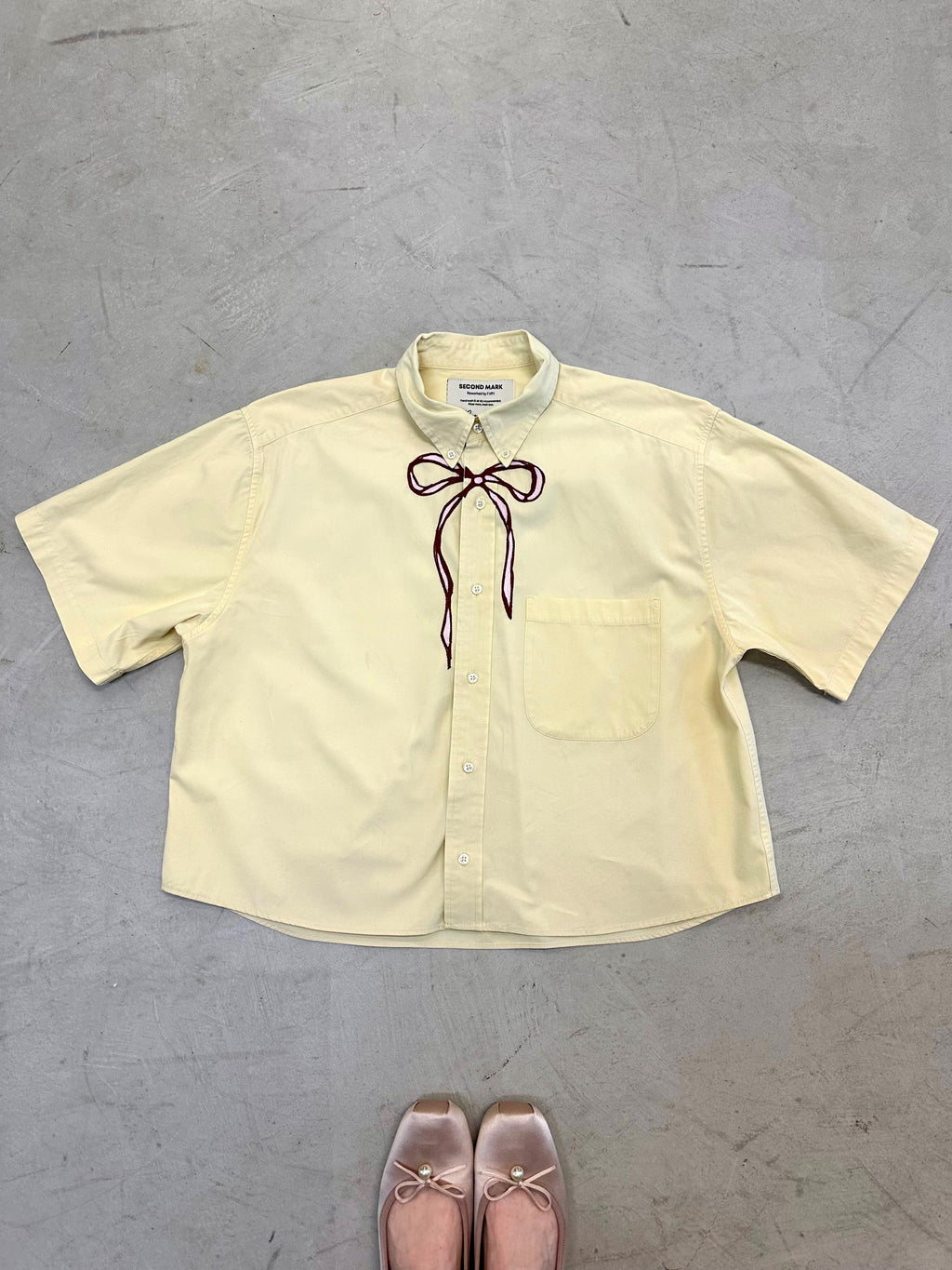 Cropped Button Down — Yellow with Red & Pink Bow