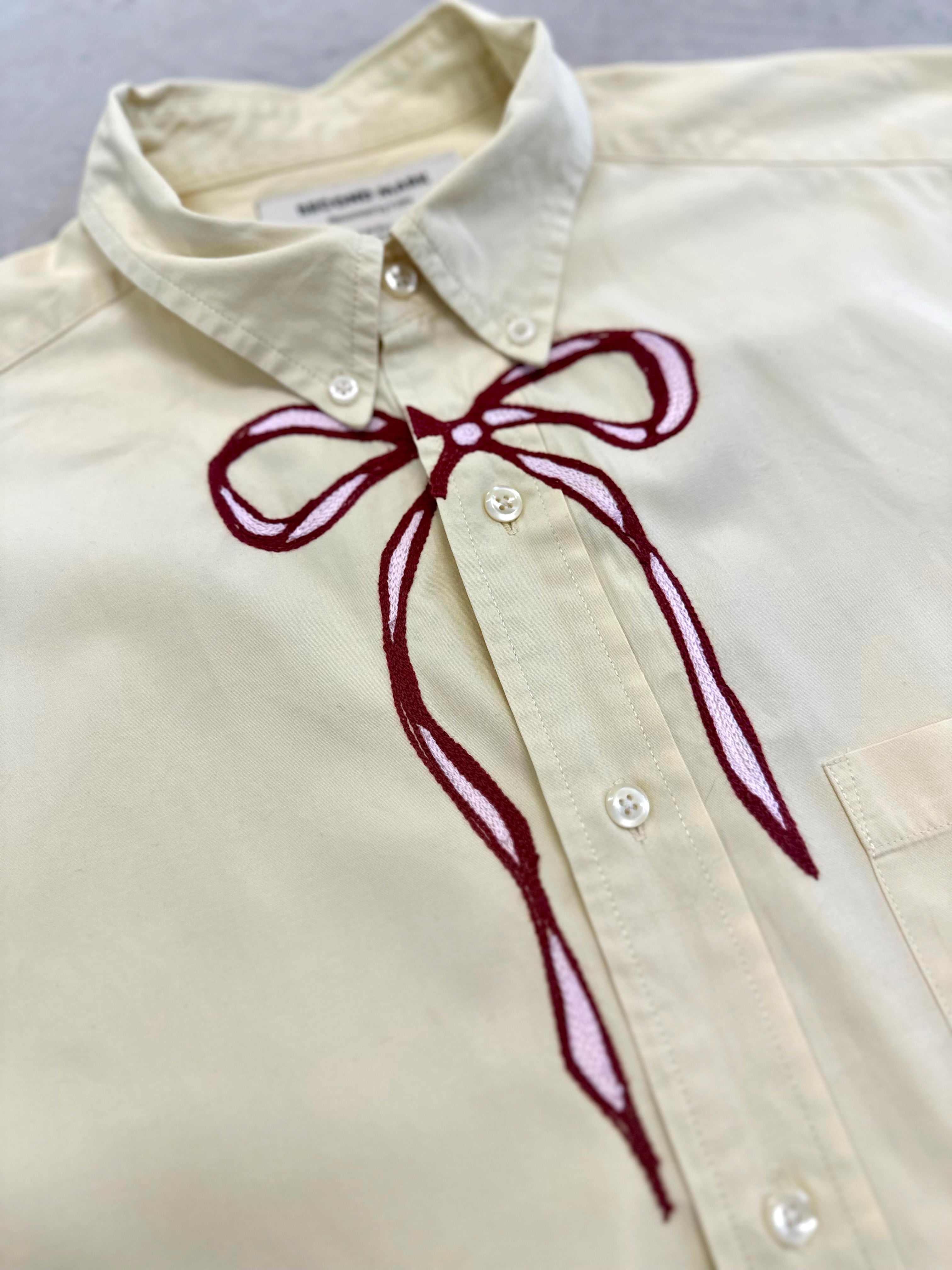 Cropped Button Down — Yellow with Red & Pink Bow
