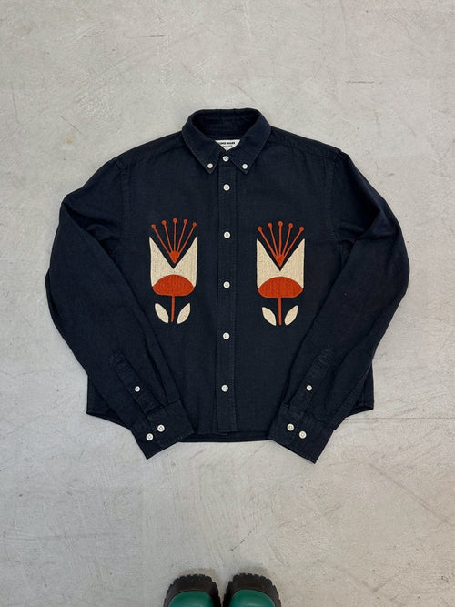 Cropped Long Sleeve Button Down- Black