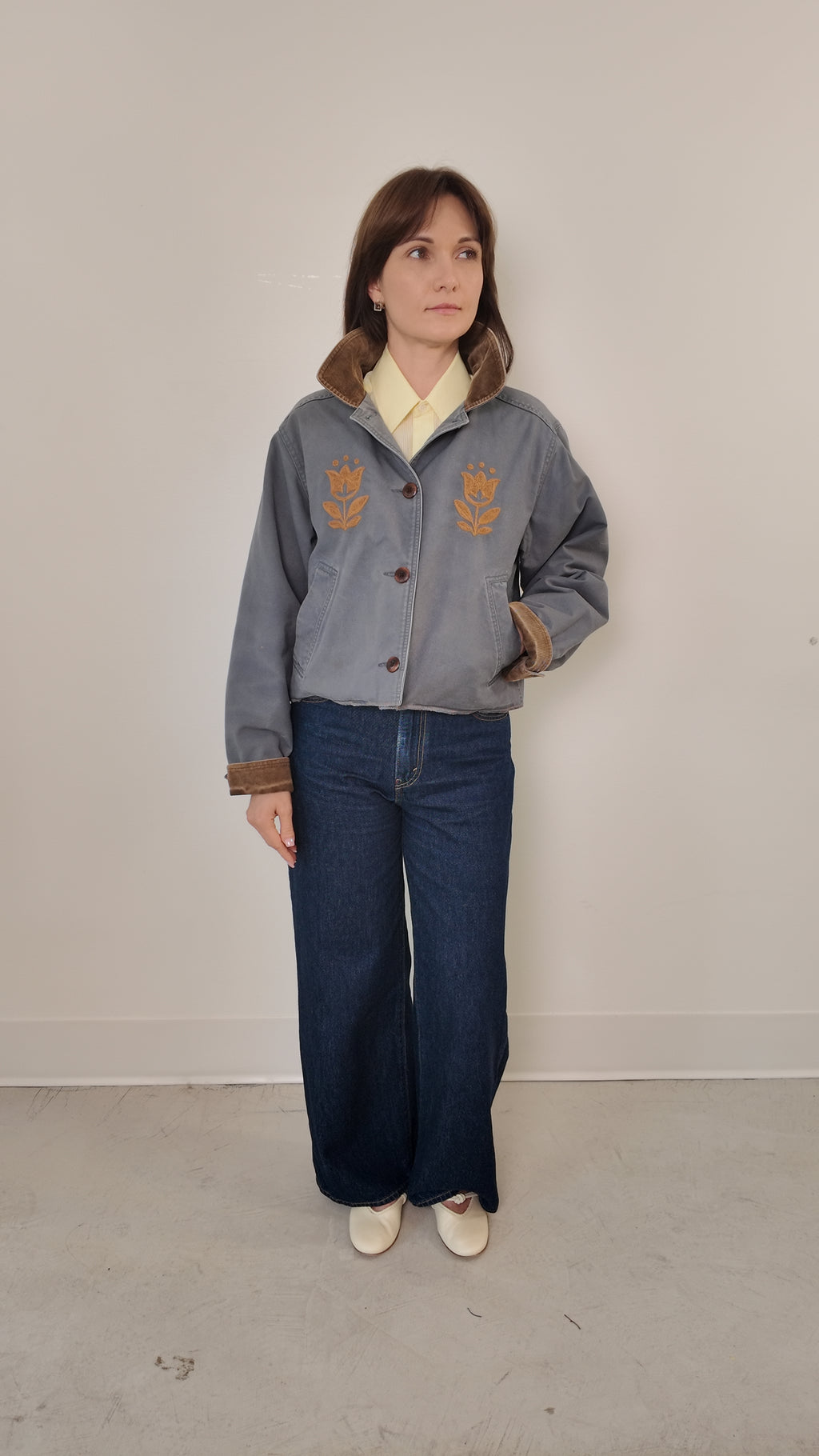 LL Bean Barn Jacket — Dusty Grey with Gold Tulip